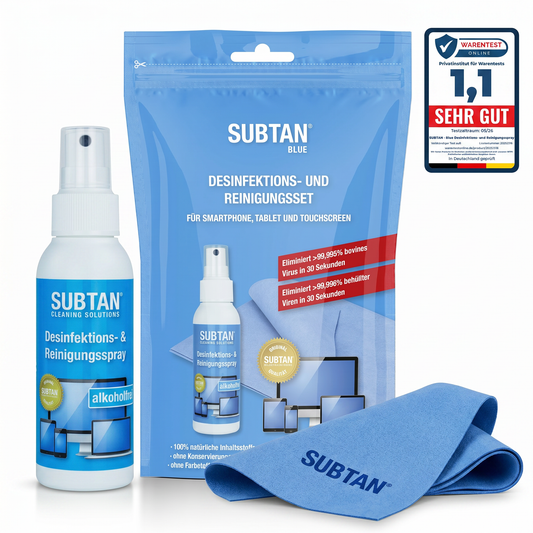 SUBTAN® Blue Pocket Desinfektions und Reinigungsset für Smartphone, Tablet und Touchscreen