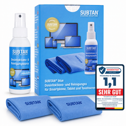 Display-Desinfektionsset SUBTAN® Blue | 100 ml + Tuch