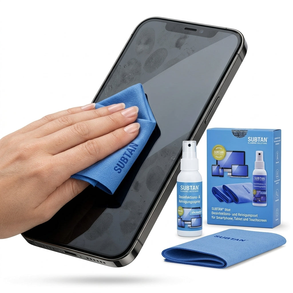Display-Desinfektionsset SUBTAN® Blue | 100 ml + 2 Tücher