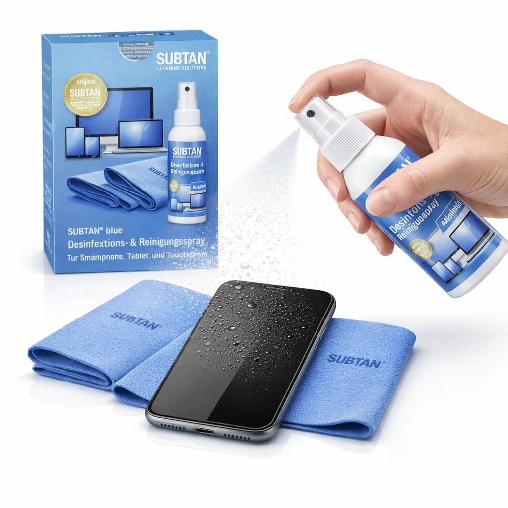Display-Desinfektionsset SUBTAN® Blue | 100 ml + 2 Tücher